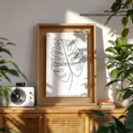 Line drawing monstera leaf