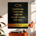 Casting all your care upon him - 1 Peter 5:7, Bible verse, Framed wall art