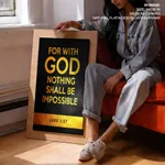 For with god nothing shall be impossible - Luke 1:37, Bible verse, Framed wall art