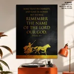 Remember the name of the lord our God - Psalm 20:7, Bible verse, Framed wall art