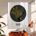 Circle poster yellow map of Yangon