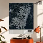 Strip below poster blue map of Bogota