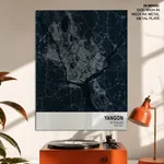 Strip below poster blue map of Yangon