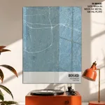 Strip below poster sky blue map of Bekasi