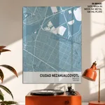 Strip below poster sky blue map of Ciudad Nezahualcoyotl