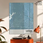 Strip below poster sky blue map of Contagem