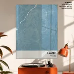 Strip below poster sky blue map of Lahore