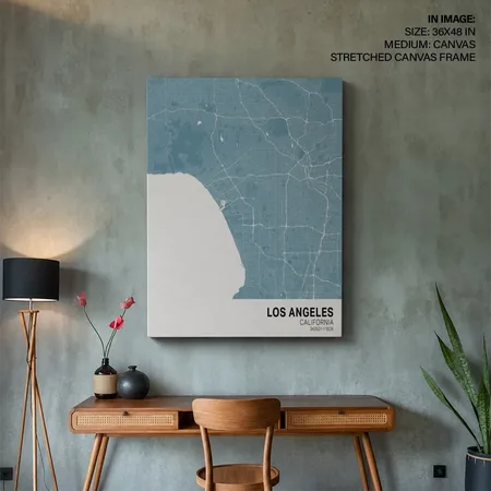 Strip below poster sky blue map of Los Angeles