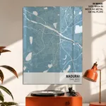 Strip below poster sky blue map of Madurai