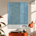 Strip below poster sky blue map of Santiago