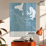 Strip below poster sky blue map of Srinagar