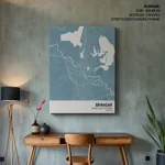 Strip below poster sky blue map of Srinagar