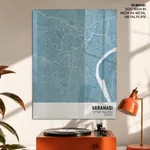 Strip below poster sky blue map of Varanasi