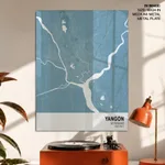 Strip below poster sky blue map of Yangon