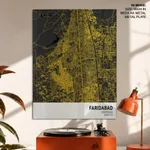 Strip below poster yellow map of Faridabad