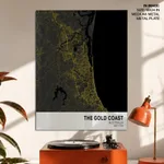Strip below poster yellow map of The Gold Coast