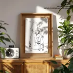 Abstract line drawing couple hugging