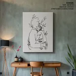Abstract line drawing couple hugging