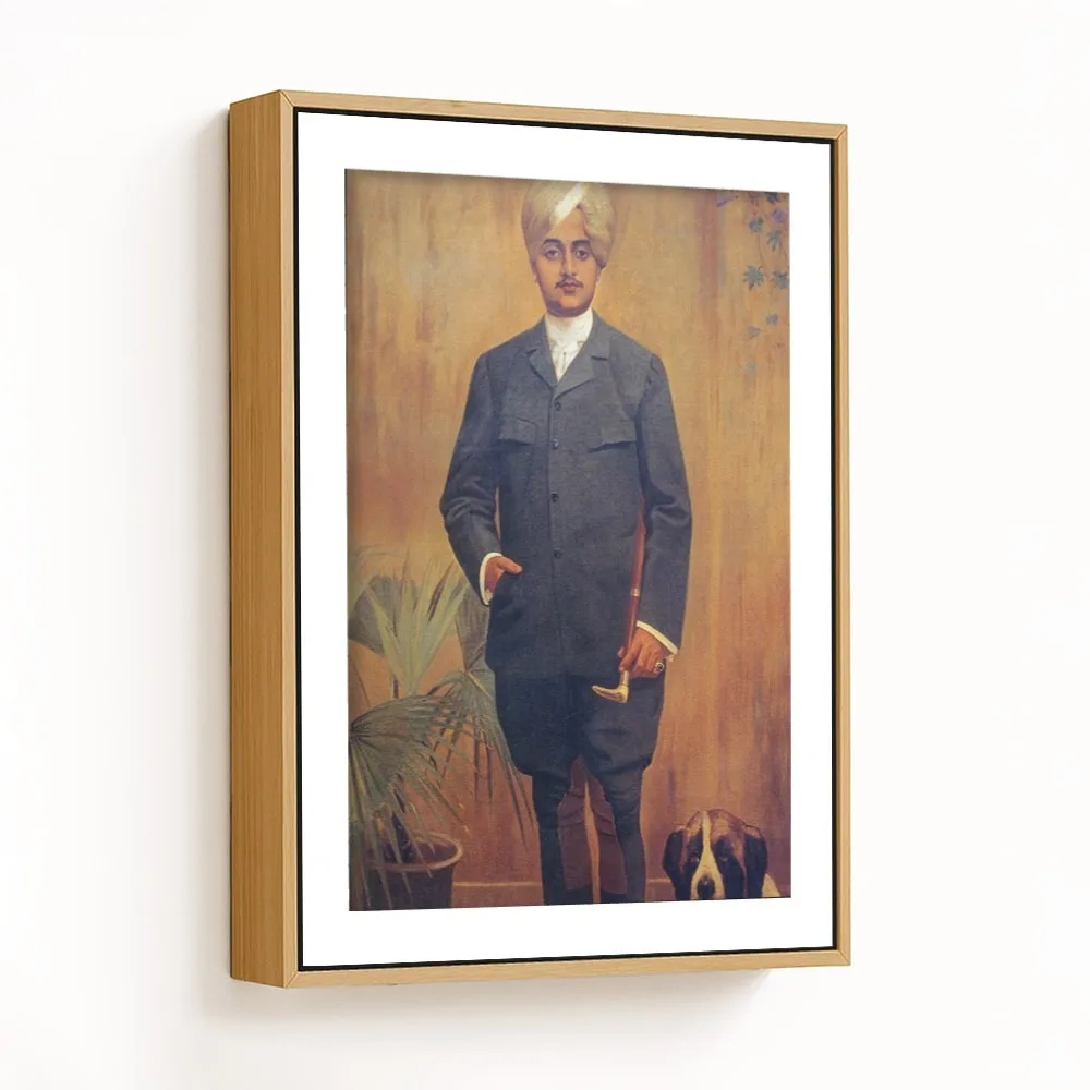Yuvaraja kanteerava narasimharaja wadiyar in a hunting dress by Raja Ravi Varma (1902)