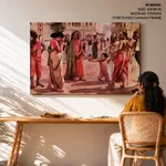 Harischandra in distress having lost his kingdom and all the wealth parting with his only son