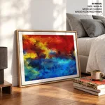 Red and blue sky ocean abstract brushstroke