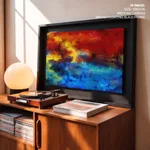 Red and blue sky ocean abstract brushstroke