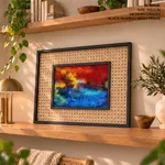 Red and blue sky ocean abstract brushstroke