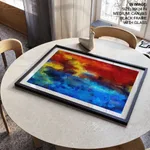 Red and blue sky ocean abstract brushstroke
