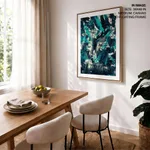 Green tangled scratched abstract painting