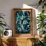Green tangled scratched abstract painting