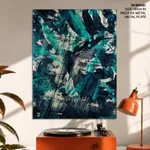 Green tangled scratched abstract painting
