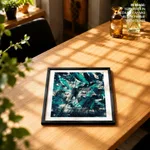 Green tangled scratched abstract painting