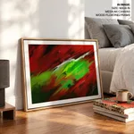 Abstract red green wind waves painting