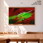 Abstract red green wind waves painting