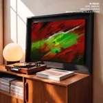 Abstract red green wind waves painting
