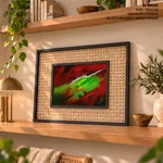 Abstract red green wind waves painting