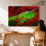 Abstract red green wind waves painting