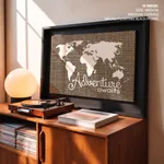 Adventure Awaits Art Poster Burlap Map Poster Home Decor Vintage Map Adventure Burlap Art Print Wall Art