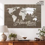 Adventure Awaits Art Poster Burlap Map Poster Home Decor Vintage Map Adventure Burlap Art Print Wall Art