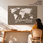 Adventure Awaits Art Poster Burlap Map Poster Home Decor Vintage Map Adventure Burlap Art Print Wall Art