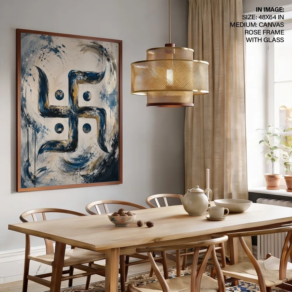 Swirling Gold Swastika – Vastu Shastra Art, Northeast, For Spiritual Purity and Peace"