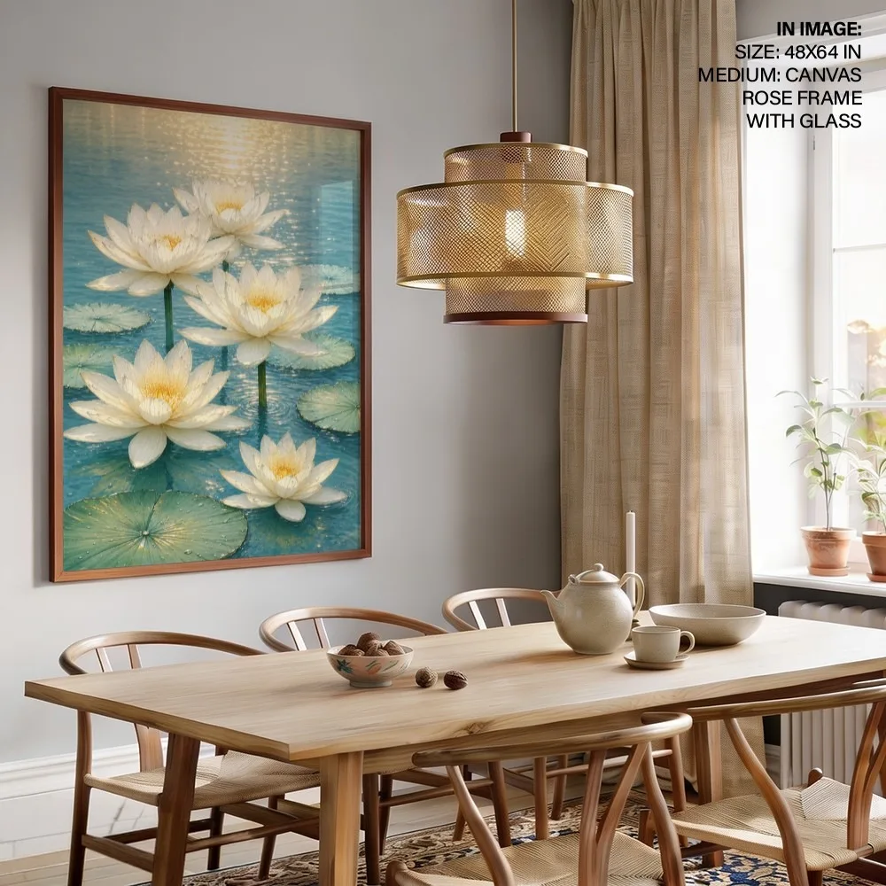 White Lilies Golden Glow – Vastu Wall Hanging, Northeast, For Spiritual Awakening