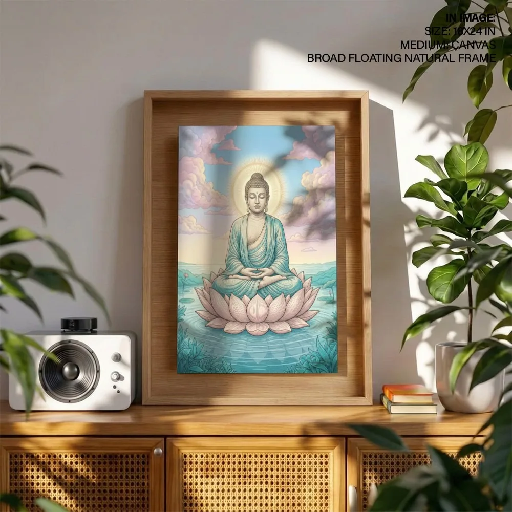 Radiant Buddha on Lotus – Vastu Energy Wall Art, Northeast, For Meditation & Spirituality