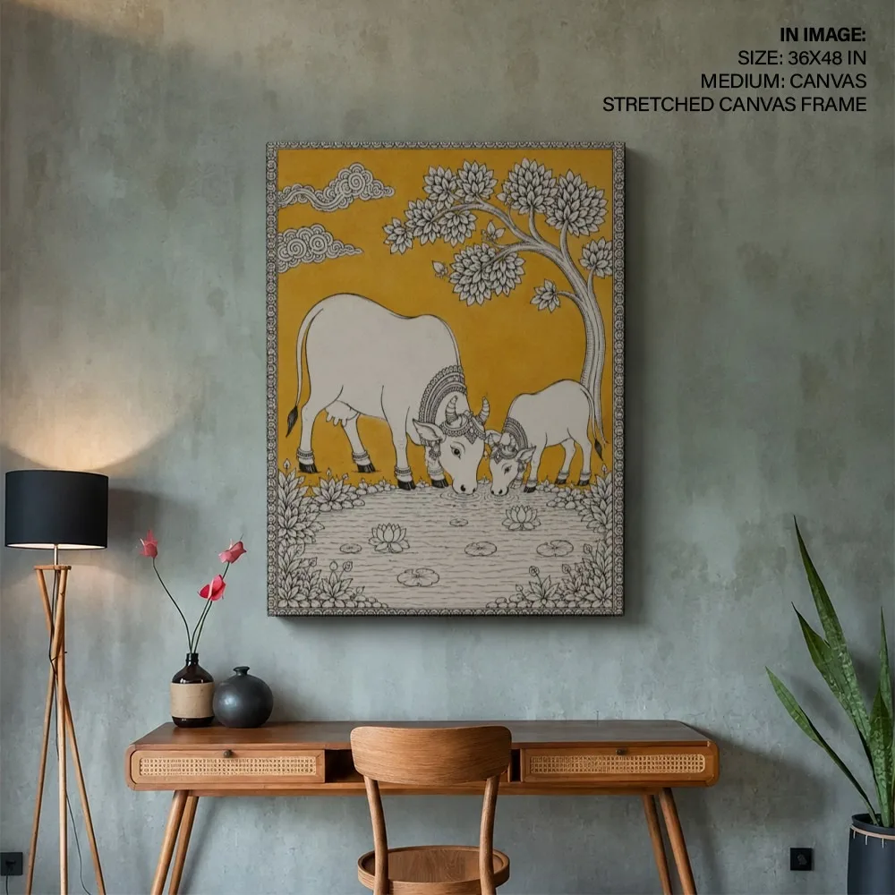Golden Mother and Calf – Vastu Energy Wall Art, Northeast, For Peace & Prosperity