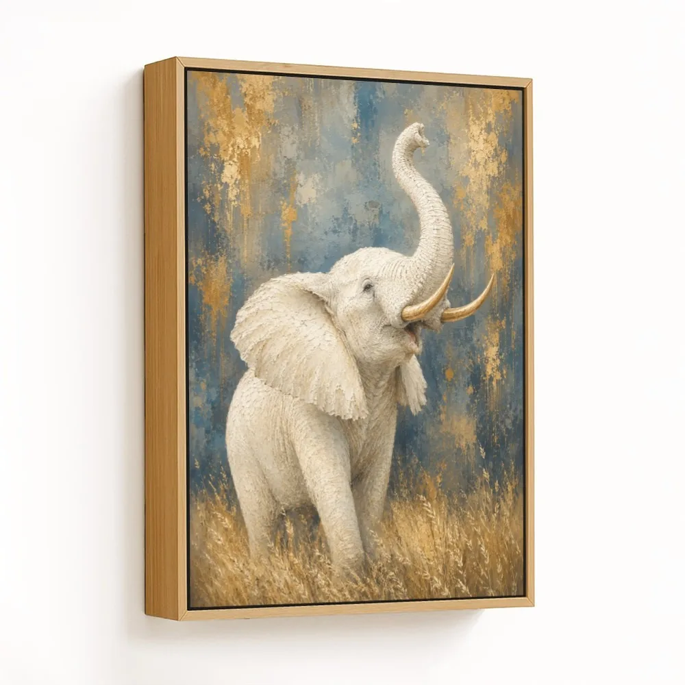 Gilded White Elephant – Vastu Energy Wall Art, Northwest, For Victory and Protection