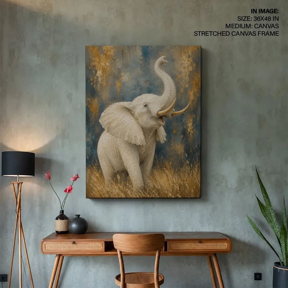 Gilded White Elephant – Vastu Energy Wall Art, Northwest, For Victory and Protection