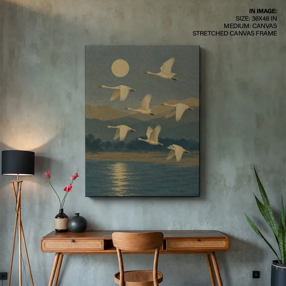 Moonlit Swan Flight – Vastu Shastra Art, , " – Vastu Home Decor, Northwest, For New Opportunities and Personal Growth