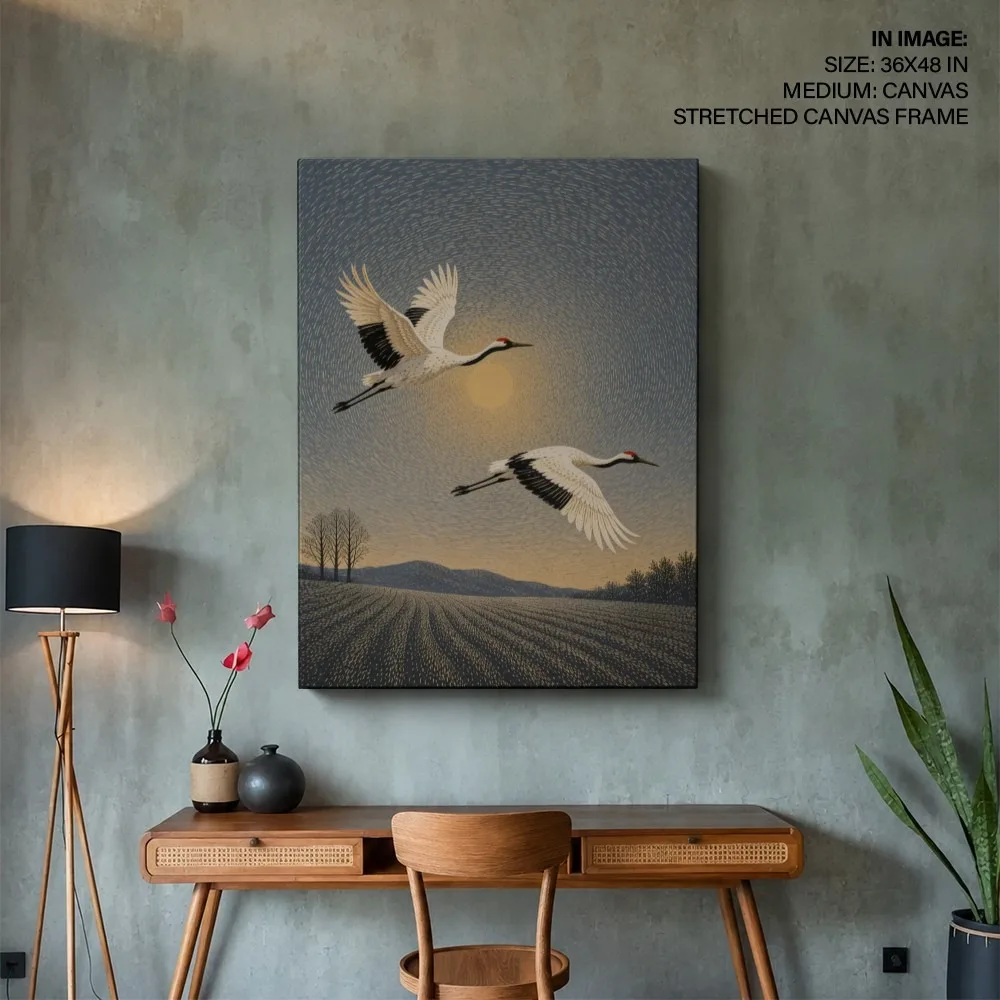 Sunlit Red-crowned Cranes – Vastu Shastra Space Decor, Northwest, For New Opportunities and Personal Growth