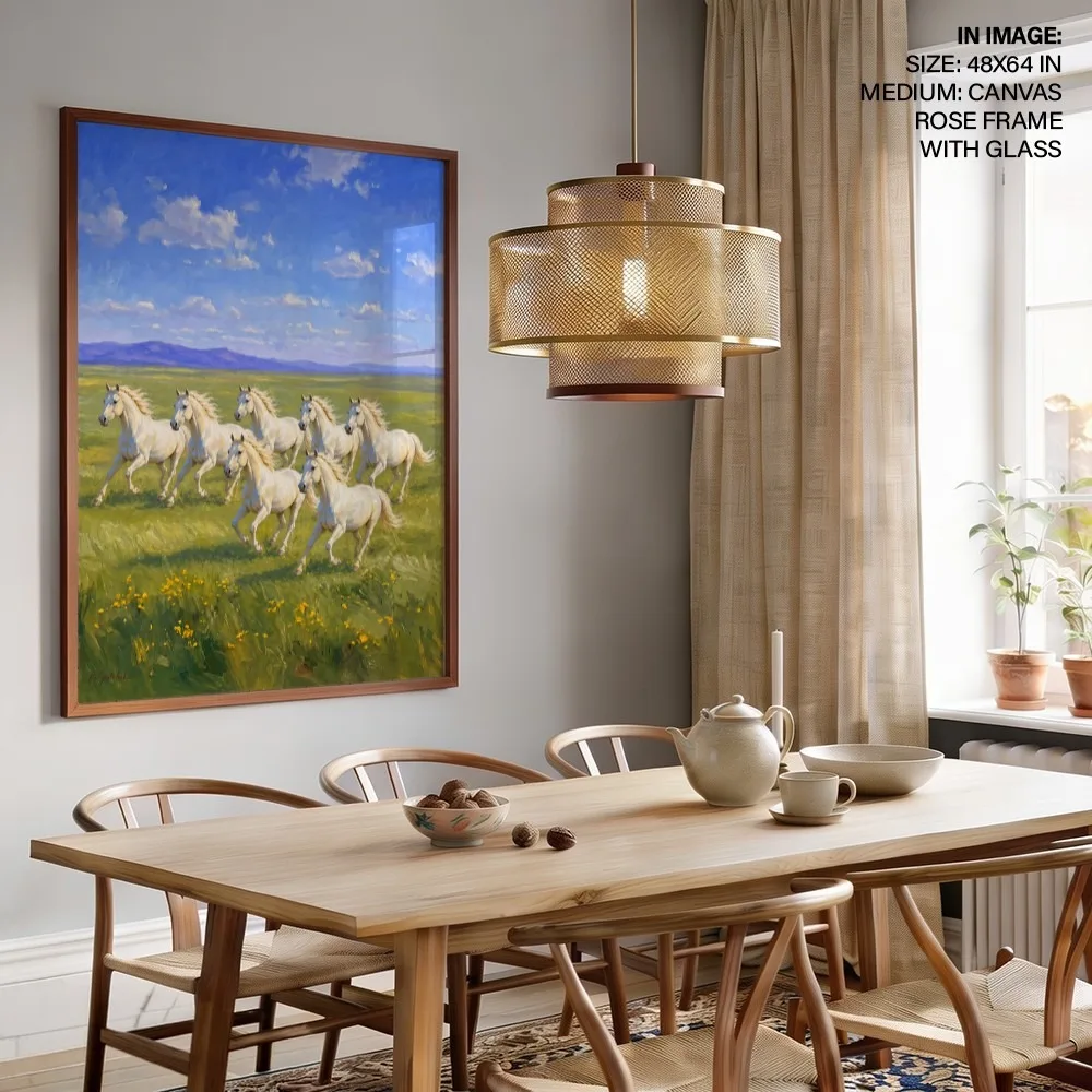 Sunlit White Horses – Vastu Shastra Space Decor, Northwest, For Boosts Business and Financial Support