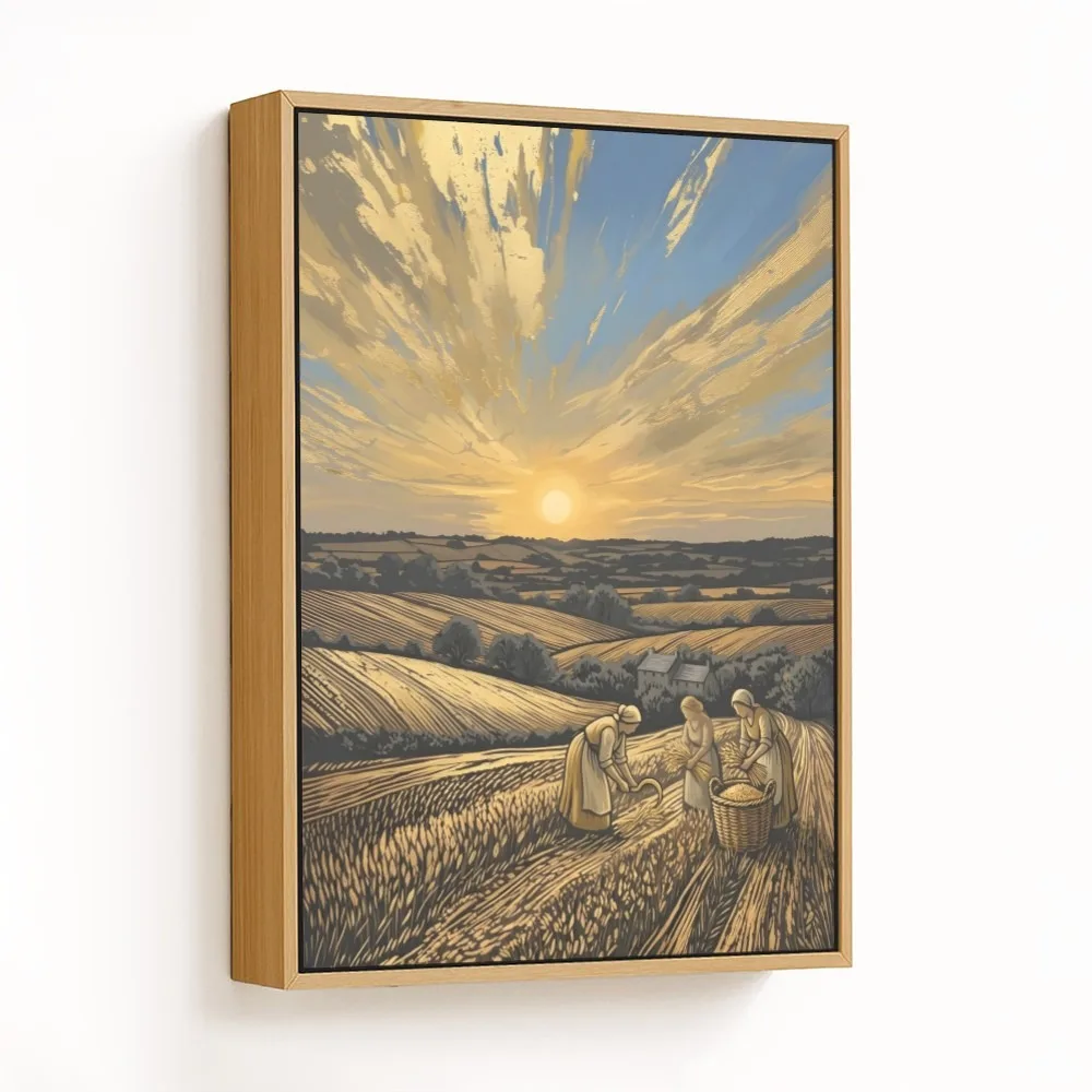 Three Women Harvesting Wheat – Vastu Energy Home Decor, West, For Prosperity and Stability.